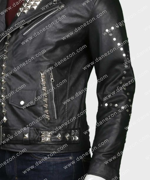 Black Studded Mens Motorcycle Leather Jacket