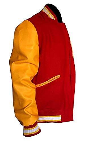 Mens Yellow /& Red Jacket MJ Thriller Red M Logo Varsity Letterman Bomber Varsity Jacket