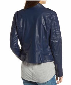 Women Asymmetrical Style Blue Biker Leather Jacket