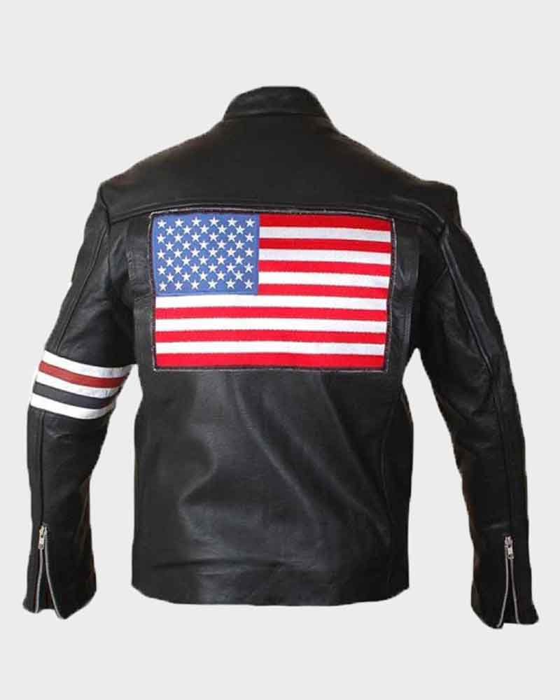 Johnny Knoxville Captain America Easy Rider US Flag Black Jacket