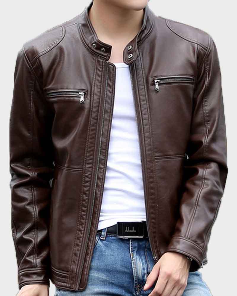 Mens Dark Brown Casual Leather Jacket - Danezon