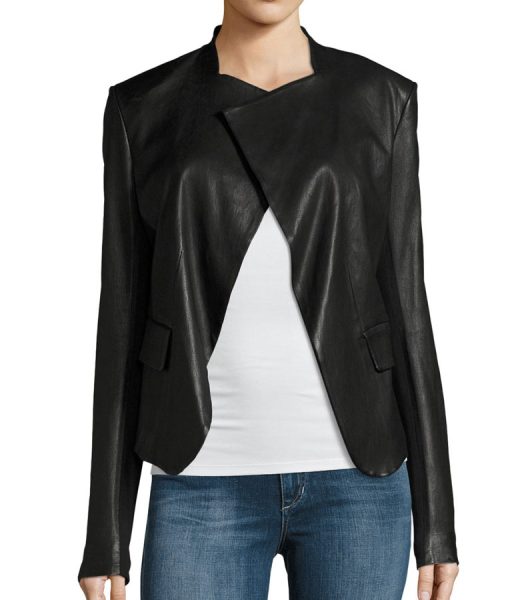 Juliana Harkavy Arrow TV Series Black Drape Leather Jacket