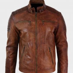 Mens Vintage Cafe Racer Brown Distressed Leather Jacket
