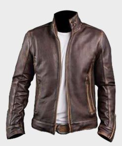 Mens Café Racer Stylish Distressed Leather Jacket