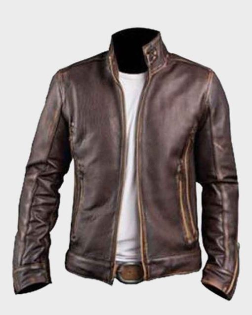 Mens Café Racer Stylish Distressed Leather Jacket
