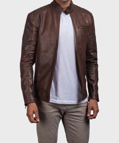 Casual Brown Mens Slimfit Leather Jacket