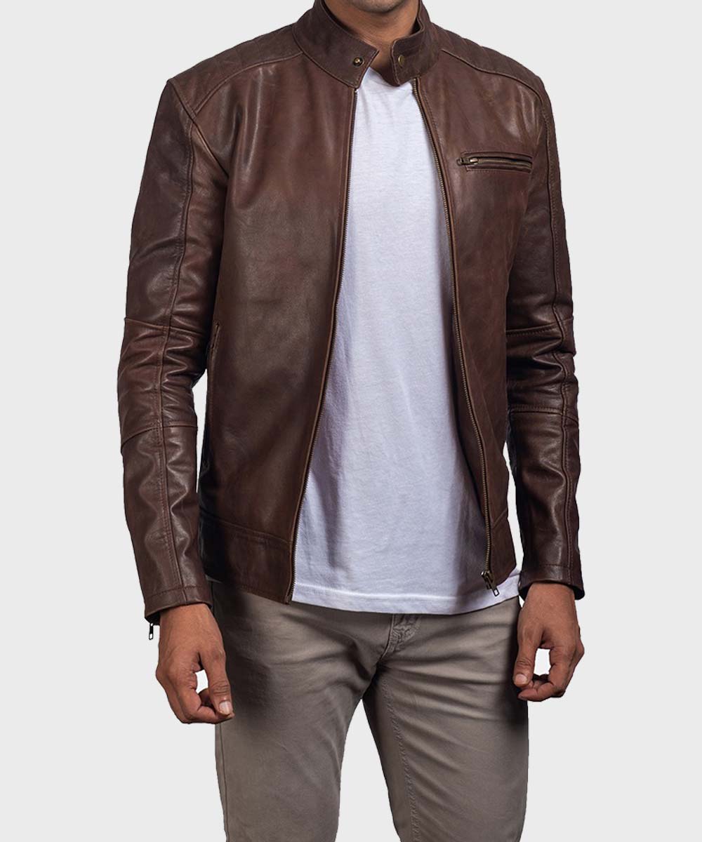 Casual Brown Mens Leather Jacket | Mens Casual Brown Leather Jacket