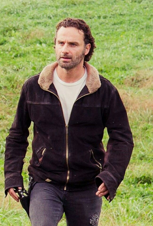 Black Suede Leather The Walking Dead Rick Grimes Andrew Lincoln Jacket 
