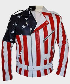 Vanilla Ice Mens Leather American Flag Motorcycle  Jacket
