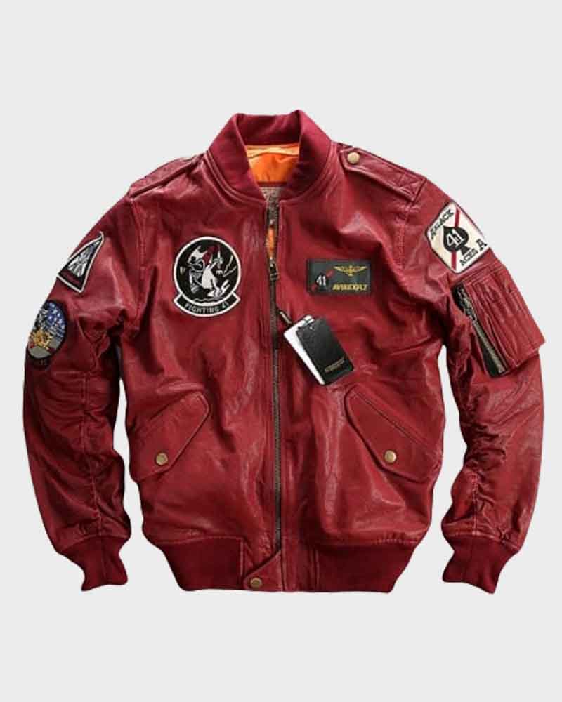 Diacritical Cursed the study Carrier Air Wing Red Bomber Jacket | Baseball Leather Jacket