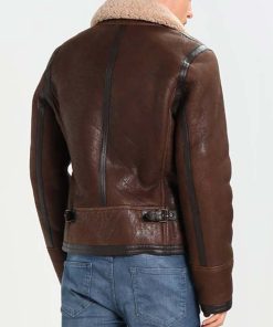Mens Dark Brown Shearling Avaitor Leather Jacket