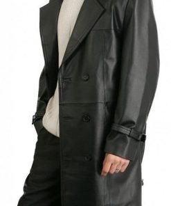 Double Breasted Augusta Guys Mens Black Leather Overcoat