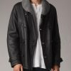 Shearling Double Breasted Mens Black Pea Coat