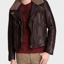 Harry Styles Brown Motorcycle Leather Jacket with Fur Collar
