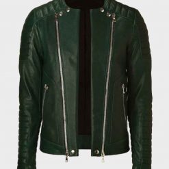 Kid Cudi Padded Design Green Leather Jacket