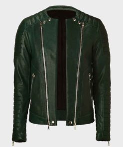 Kid Cudi Padded Design Green Leather Jacket
