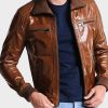 Mens Bomber Shining Brown Leather Jacket