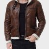 Mens Aviator Distressed Brown Shearling Leather Jacket