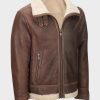 Mens Aviator Light Brown Shearling Leather Jacket