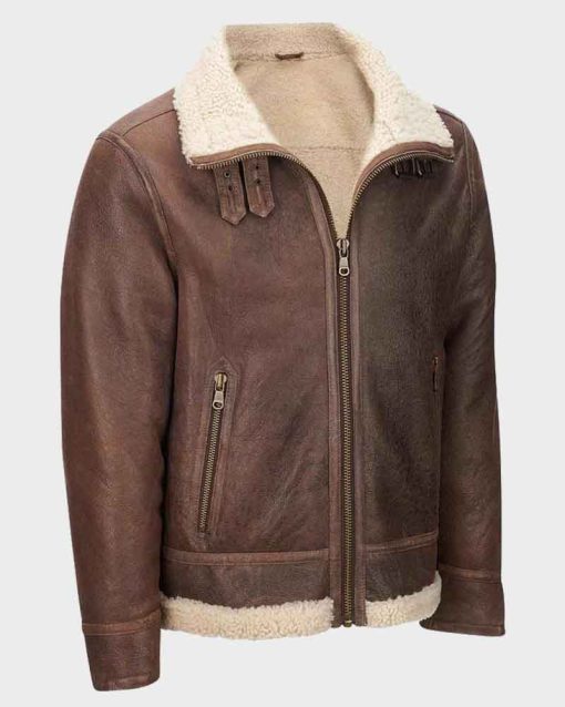 Mens Aviator Light Brown Shearling Leather Jacket