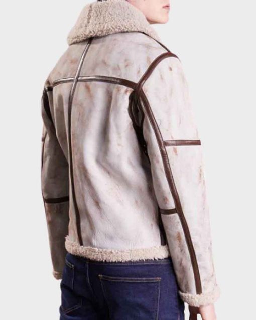 Aviator Style Mens White Waxed Leather Jacket