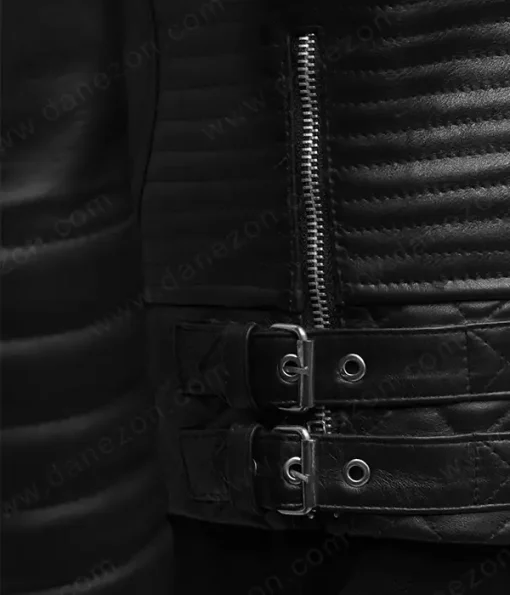 Mens Black Padded and Quilted Leather Jacket