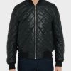 Mens Bomber Black Quilted Leather Jacket
