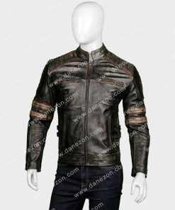 Mens Café Racer Retro Distressed Leather Jacket