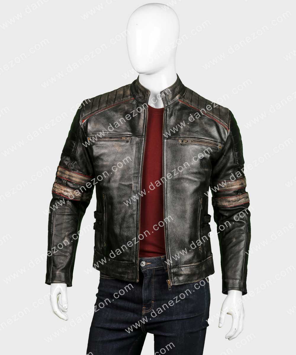 Mens Vintage Cafe Racer Retro Distressed Moto Leather Jacket Medium, Dark Brown Real Leather Jacket