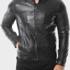 Mens Plain Black Café Racer Leather Jacket