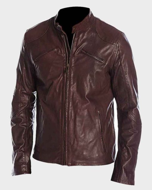 Mens Café Racer Maroon Biker Leather Jacket