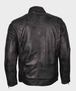Mens Café Racer Grey Waxed Biker Leather Jacket
