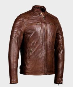 Mens Café Racer Distressed Leather Brown Jacket