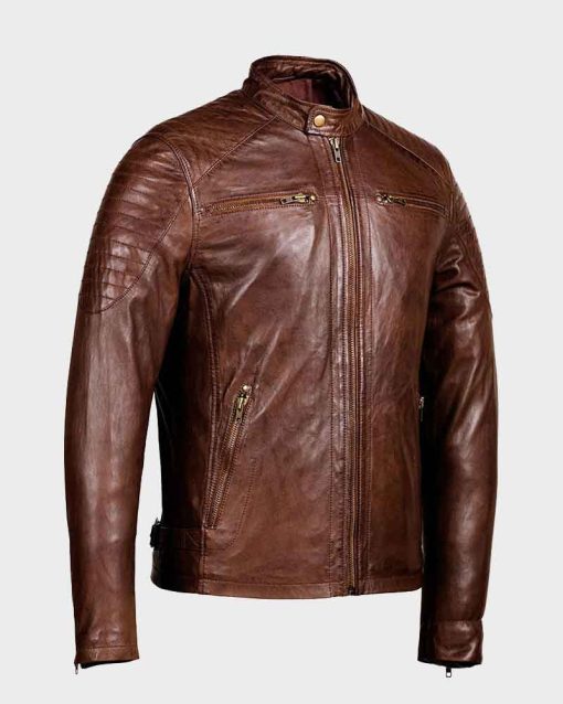 Mens Café Racer Distressed Leather Brown Jacket