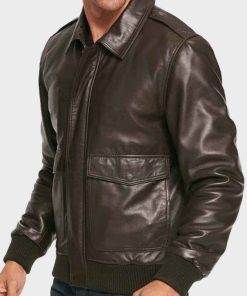 Casual Mens Brown Bomber Leather Jacket