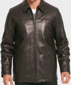 Mens Black Casual Shirt Style Collar Leather Jacket