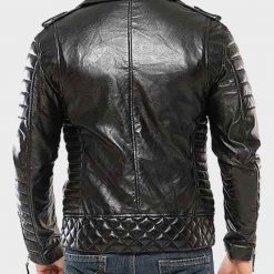 Mens Motorcycle Black Padded Leather Jacket