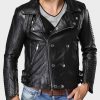 Mens Double Breasted Black Motorcycle Leather Jacket