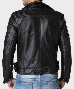 Mens Double Breasted Black Motorcycle Jacket