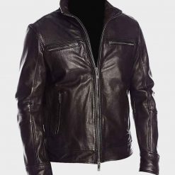 Mens Black Classic Stand Up Collar Biker Leather Jacket