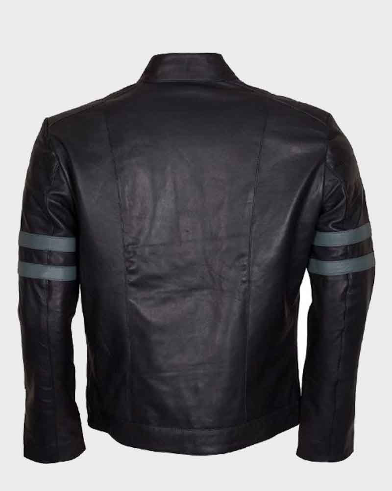 Men's MAYHEM Real Leather Jacket Blue With White Stripe Biker Motorcycle Style 