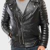 Mens Classic Motorcycle Black Padded Leather Jacket