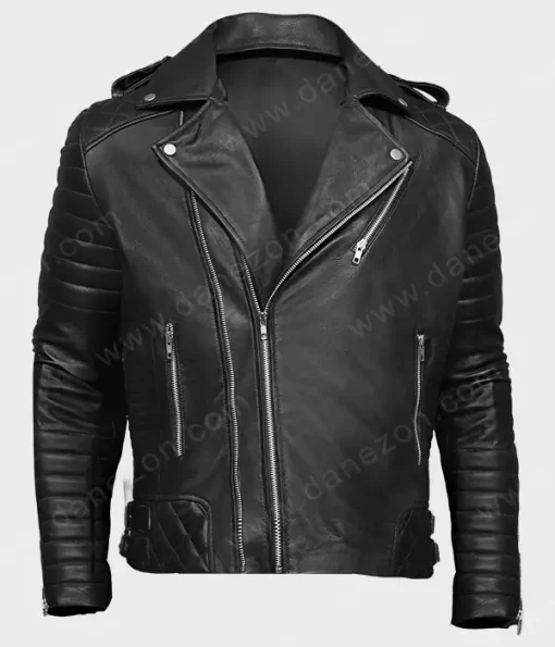 Mens Black Motorcycle Padded Leather Jacket