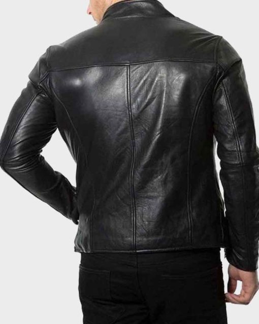 Mens Café Racer Black Plain Leather Jacket