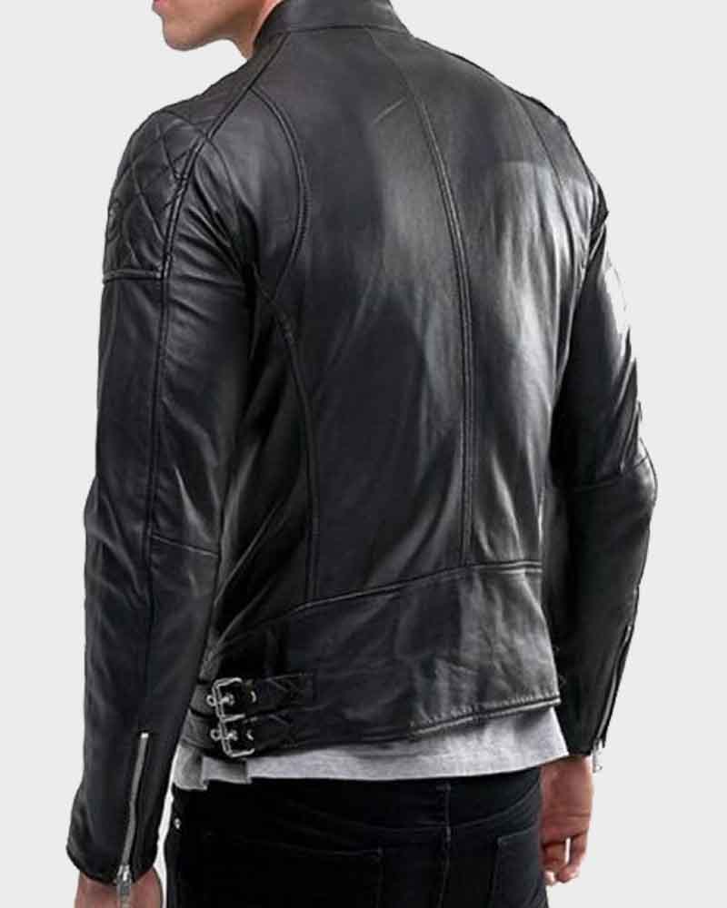 Mens Black Quilted Shoulder Leather Jacket - Danezon