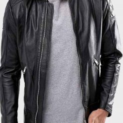 Mens Quilted Black Leather Jacket