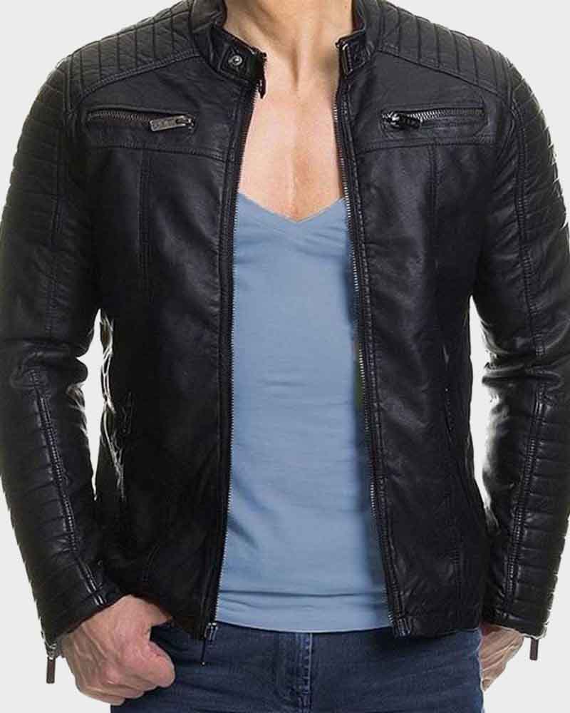 Men's Slim Fit Motorcycle Black Leather Jacket