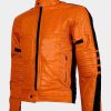 Mens Slimfit Padded Style Orange Biker Leather Jacket