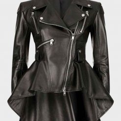 Women's Black Asymmetrical Biker Quilted Leather Jacket