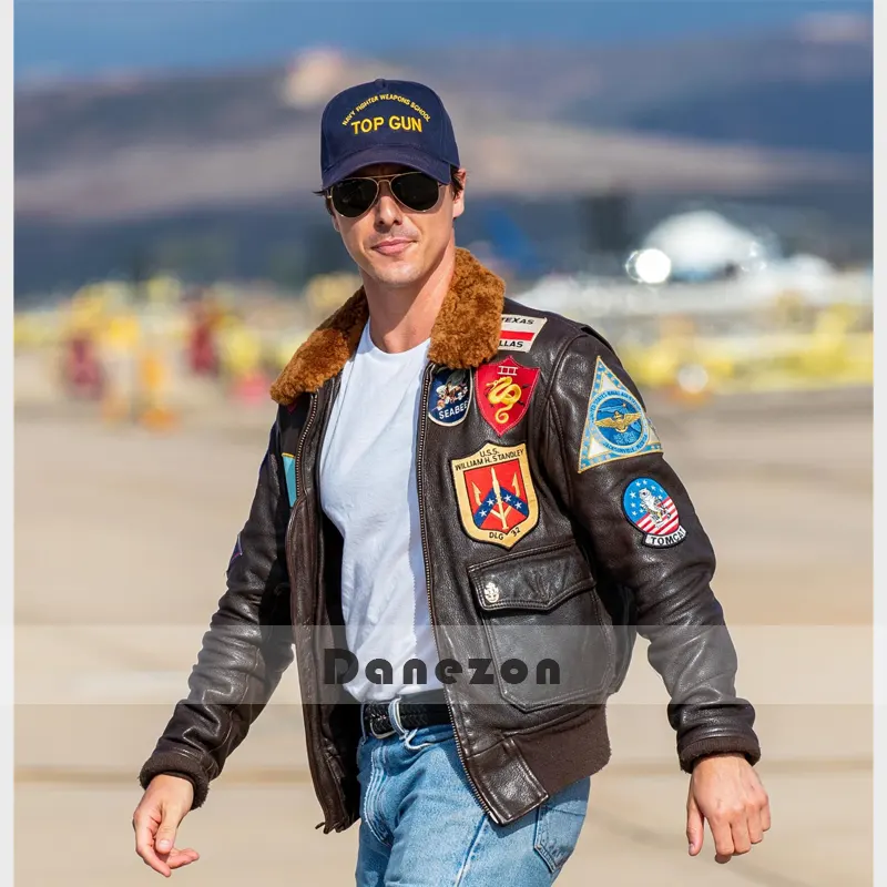 Top Gun Tom Cruise Pete Maverick'S BOMBER MARRONE giacca cordura-spedizione rapida 